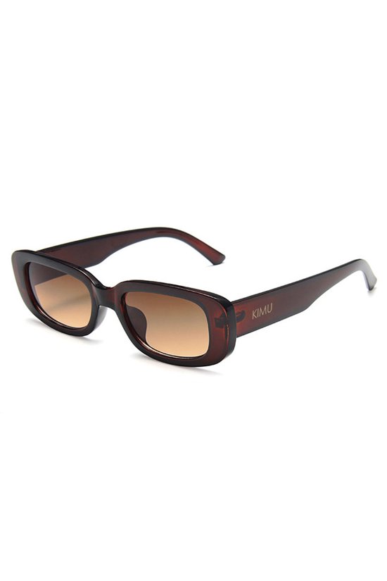 KIMU® Zonnebril Y2K Rechthoekig Rond - Donkerbruin Montuur - Bruine Glazen - Rechthoekige Dames Kunststof Vintage Smalle Smal Nineties 90's Retro Festival