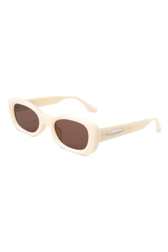 KIMU Zonnebril Y2K Rond Cat Eye - Beige Montuur - Bruine Glazen - Dames Kunststof Vintage Smal 90's Smalle Retro Ronde Cateye Influencer Festival van Merkloos