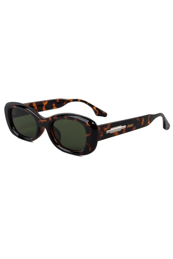 KIMU Zonnebril Y2K Rond Cat Eye - Tortoise Bruin Montuur - G15 Groene Glazen - Dames Kunststof Vintage Smal 90's Smalle Retro Ronde Cateye Influencer Festival van KIMU