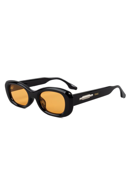 KIMU Zonnebril Y2K Rond Cat Eye - Zwart Montuur - Oranje Glazen - Dames Kunststof Vintage Smal 90's Smalle Retro Ronde Cateye Influencer Festival van KIMU