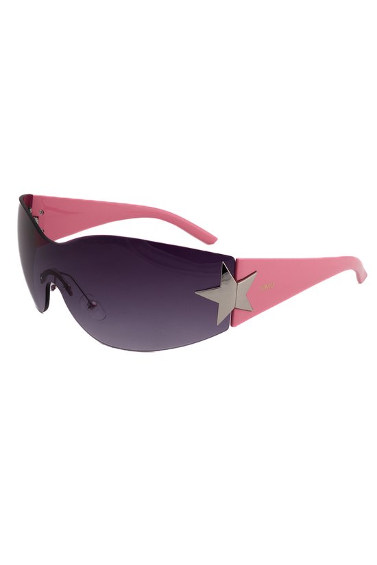 KIMU Zonnebril Y2K Ster - Roze Montuur - Roze Glazen - Dames Kunststof Vintage Smal 90's Smalle Retro Ronde Influencer Motor Halloween van KIMU