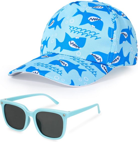 Kinder Baseballpet en Zonnebril Set met Haaienpatroon voor Zomerspeel van Merkloos