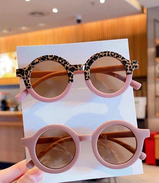 Kinder Zonnebril - Bril - Kind - Baby - 2 stuks | Taupe – Panter print - Leopard - Helft | Vanaf 2 jaar - 6 jaar | UV beschermend - Opklapbaar | Kinderzonnebril – Zonnebrillen | DH Collection van Merkloos