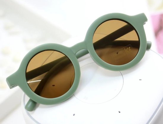 Kinder Zonnebril - Bril - Kind - Baby - Oud Groen - Vintage - Rond - Retro - Vanaf 2 jaar - 6 jaar - UV beschermend - Opklapbaar - Kinderzonnebril - Zonnebrillen - DH Collection van Merkloos