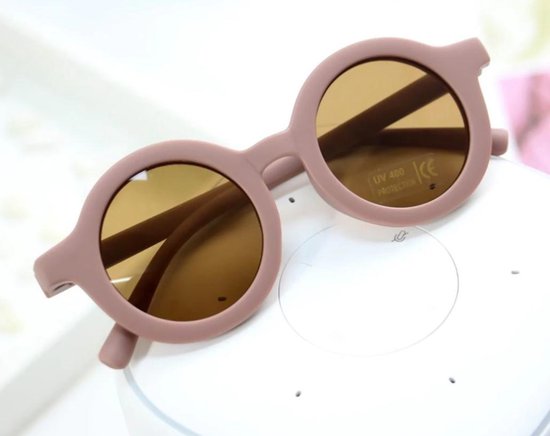 Kinder Zonnebril - Bril - Kind - Baby - Taupe / Paars / Oud Roze / Donker Rose / Mauve - Vintage - Rond - Retro - Vanaf 2 jaar - 6 jaar - UV beschermend - Opklapbaar - Kinderzonnebril - Zonnebrillen - DH Collection van Merkloos