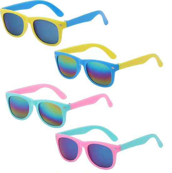 Kinder Zonnebrillen - Feest Accessoires - Buiten Activiteiten - Set van Vier - 12.5 cm Breed - Kleurrijk