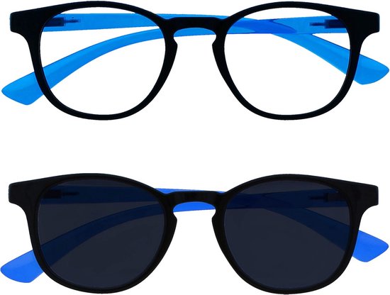 Kinderebril Zonder Sterkte Blauw Licht en Zonnebril Set voor Jongens en Meisjes 6+ van Merkloos