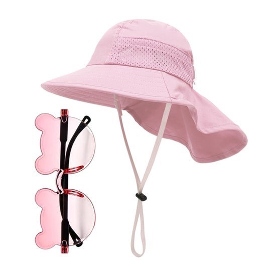 Kindermuts Ademend - Kinderzonnebril - Zonnehoed - Outdoor Hoed - Roze - Geschikt voor Hoofdomtrek 50-54 cm