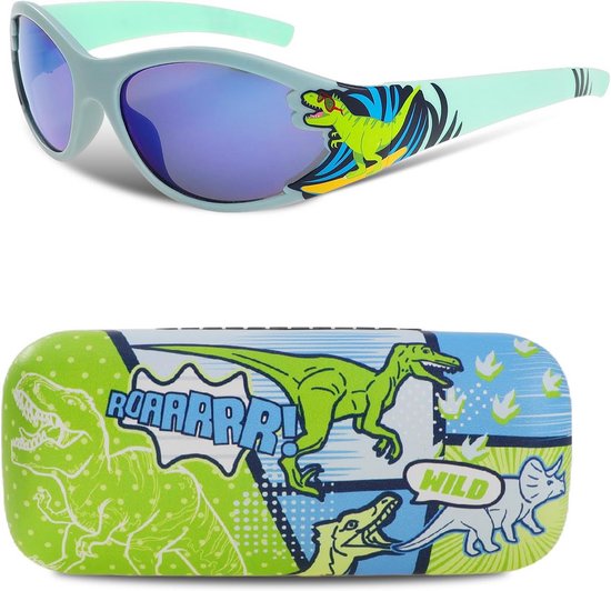Kinders Zonnebril met UV400 Bescherming - Haai & Dinosaurus Thema - Inclusief Beschermhoesje van Merkloos