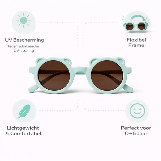 Kinderzonnebril met Berenoortjes – Rond – UV Bescherming – Flexibel – 0-6 Jaar – Blauw van Merkloos