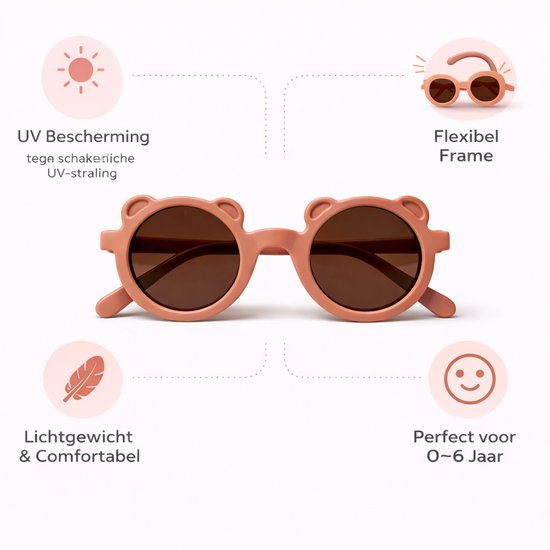 Kinderzonnebril met Berenoortjes – Rond – UV Bescherming – Flexibel – 0-6 Jaar – Bruin van Merkloos