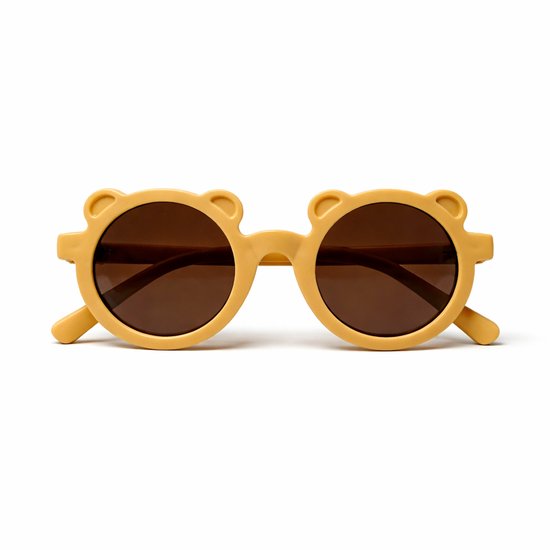 Kinderzonnebril met Berenoortjes – Rond – UV Bescherming – Flexibel – 0-6 Jaar – Okergeel van Merkloos