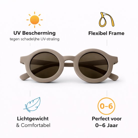 Kinderzonnebril - Rond - UV Bescherming - Flexibel - 0-6 Jaar - Grijs van Merkloos