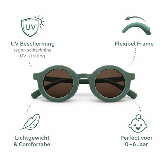 Kinderzonnebril – Rond – UV Bescherming – Flexibel – 0-6 Jaar – Groen van Merkloos