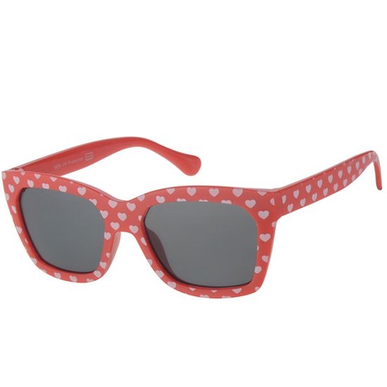 Kinderzonnebril rood met hartjes 5-8jr - 100% UV cat 3 van Merkloos