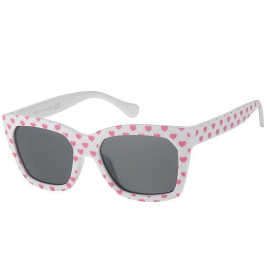 Kinderzonnebril wit met hartjes 5-8jr - 100% UV cat 3 van Merkloos