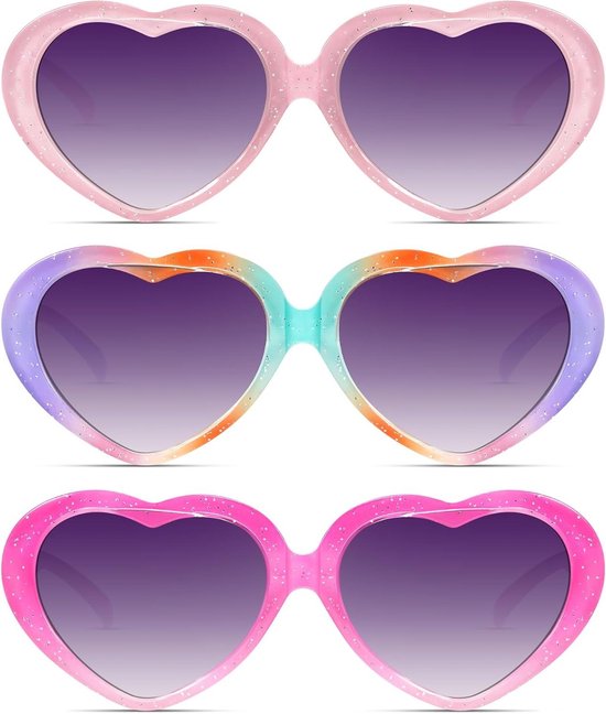 Kinderzonnebrillen Hartjes - Polariserend UV - Bescherming Zomer - Set van 3 - Leeftijd 3-12 - Roze van Merkloos