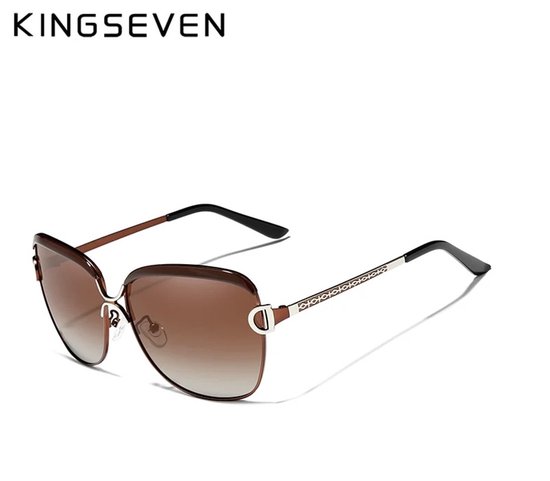 KINGSEVEN 7018 Dames Zonnebril - Vierkant model - Elegant Metallic Frame met Bruin Verloopglas