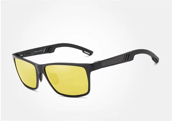 KINGSEVEN 7180 Unisex Zonnebril - Zwart vierkant Frame met Gele Gepolariseerde Lenzen