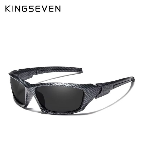 KINGSEVEN 768 Unisex Zonnebril - Wraparound model - Carbon-Look Frame met Donkere lenzen van Kingseven