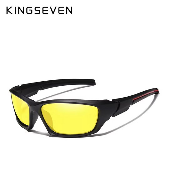 KINGSEVEN 768 Unisex Zonnebril – Wraparound model - Sportdesign Zwart Frame met Gele Lenzen van Merkloos