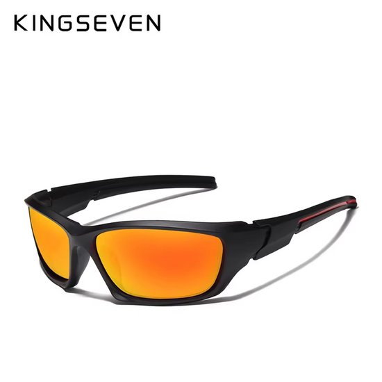 KINGSEVEN 768 Unisex Zonnebril - Wraparound model - Sportdesign Zwart Frame met Oranje Lenzen van Merkloos