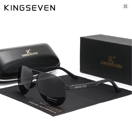 KINGSEVEN 7720 Unisex Zonnebril - Pilotenbril - Zwart Metallic Frame met Donkere Lenzen & Luxe Verpakking