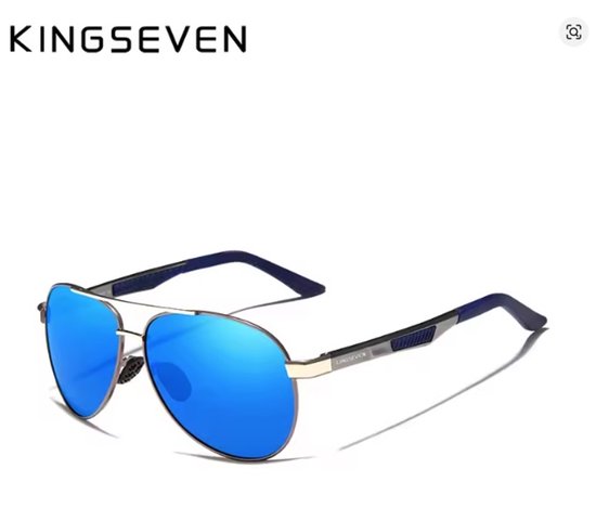 KINGSEVEN 7720 Zonnebril - Pilotenbril - Metallic Frame met Spiegelblauwe Lenzen van Merkloos