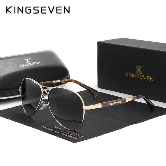 KINGSEVEN 7730 Unisex Zonnebril - Pilotenbril - Metallic Frame met Donkere Lenzen van Kingseven