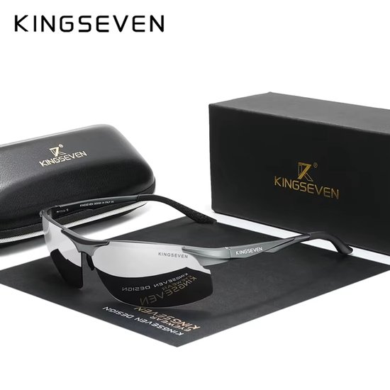 KINGSEVEN 9126 Sportzonnebril - Grijs Frame met Spiegelzilvere Glazen & Luxe Verpakking