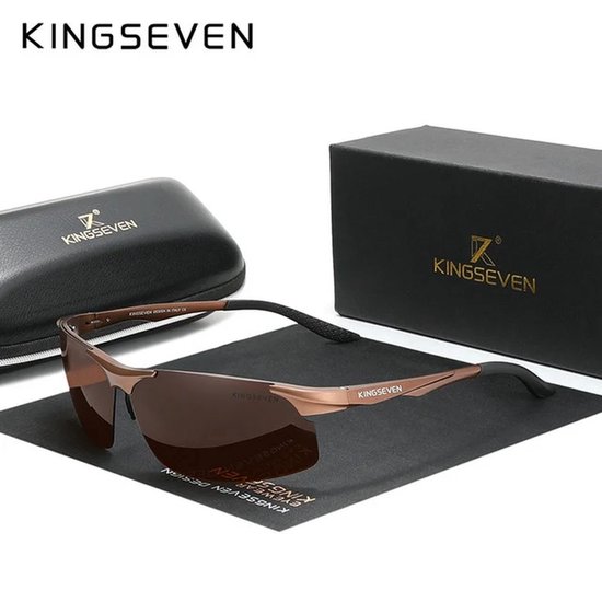 KINGSEVEN 9126 Sportzonnebril - Metallic Frame met Bruine Lenzen & Luxe Verpakking van Merkloos