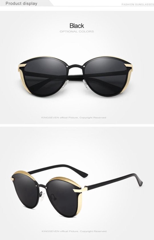 kingseven Cat Eye - Dames zonnebril met UV400 en polarisatie filter - Cateye - Goud Zwart montuur van Kingseven