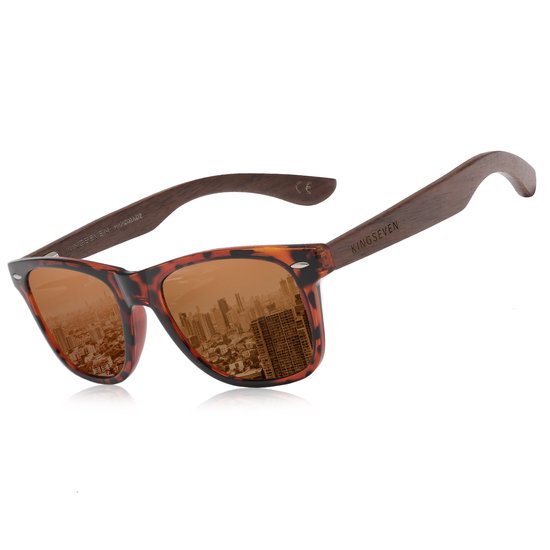 KINGSEVEN Dame Zonnebril UV400 - Houten Bruine pootjes met bruine spiegelglazen - Gepolariseerd - N5520