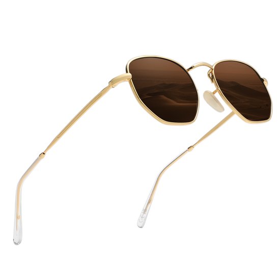 KINGSEVEN Dames Zonnebril UV400 - Gouden pootjes met bruine spiegelglazen - Gepolariseerd - N7117