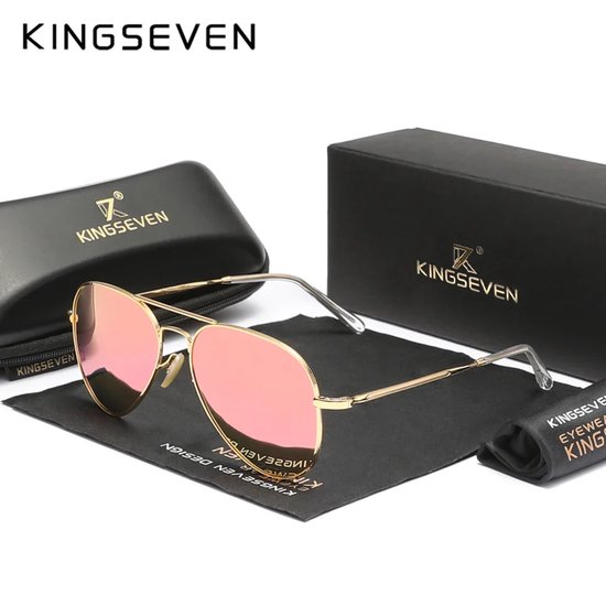 KINGSEVEN Dames Zonnebril UV400 - Zwarte pootjes met roze spiegelglazen - Gepolariseerd - N7117