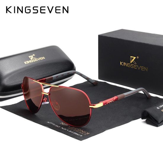 KingSeven Gepolariseerde Piloten Zonnebril - Trendy Piloten zonnebril met UV400 en polarisatie filter - Rood van Kingseven