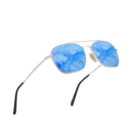 KINGSEVEN Heren en Dames Zonnebril UV400 - Zwarte pootjes met blauwe spiegelglazen - Gepolariseerd - N7118