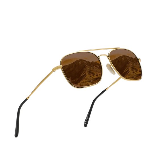 KINGSEVEN Heren en Dames Zonnebril UV400 - Zwarte pootjes met bruine spiegelglazen - Gepolariseerd - N7118