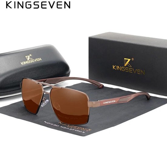 KINGSEVEN Heren Zonnebril - Bruine Pootjes met Bruine Spiegelglazen - N7719