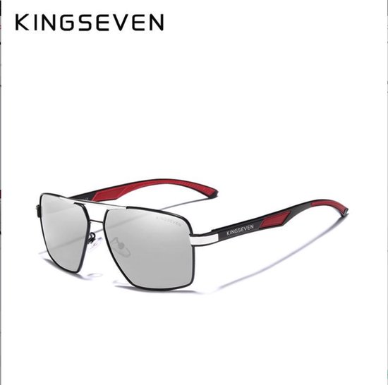 KINGSEVEN Heren Zonnebril - Rode Pootjes Met Grijze Spiegelglazen - N7719