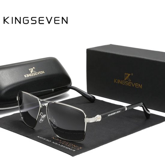 KINGSEVEN Heren Zonnebril - Zilver Montuur met Donkere Lenzen - N7790
