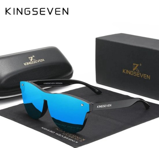 KINGSEVEN Heren Zonnebril - Zwarte Pootjes met Blauw Spiegelglazen - N756 van Merkloos