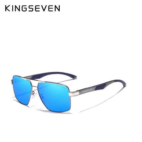KINGSEVEN Heren Zonnebril - Zwarte Pootjes met Blauwe Spiegelglazen - N7719
