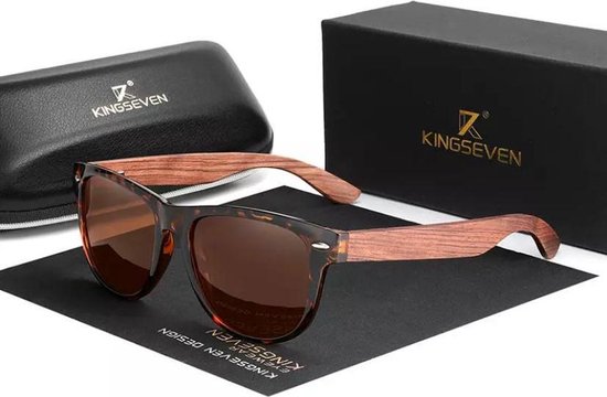 KingSeven - Leopard Brown Wayfayer Bamboo UV400 en Polarisatie filter - Zonnebril Heren van Kingseven