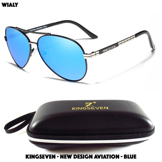 KingSeven - New Design Aviation Blue - Aluminium piloten zonnebril met gepolariseerde UV400 glazen - Z92 van Kingseven