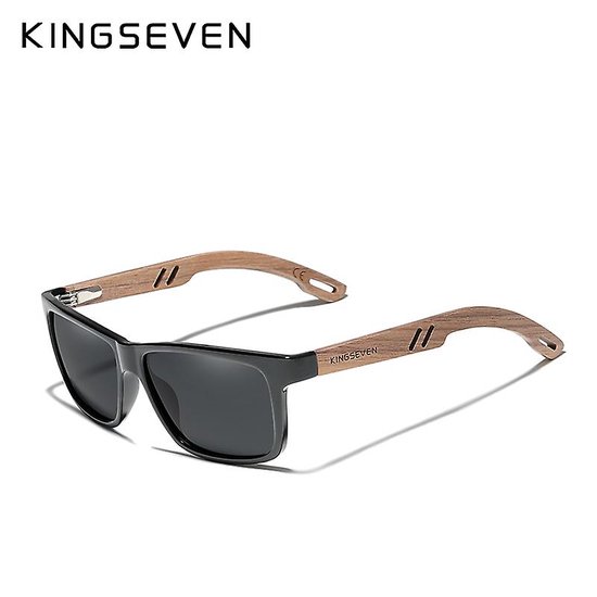 KingSeven - Nuez - Rechthoekige zonnebril van aluminium en walnoothout - Met gepolariseerde UV400 glazen - Z134 van Kingseven