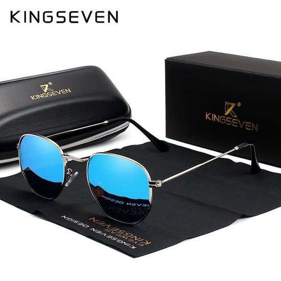 Kingseven Reflect - 2022 trend zonnebril met UV400 en polarisatie filter| Pilotenbril - Zilver Blauw van Kingseven