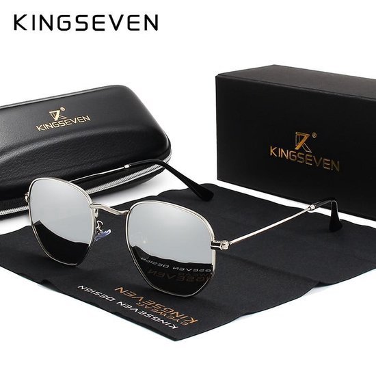 Kingseven Reflect - 2022 trend zonnebril met UV400 en polarisatie filter| Pilotenbril - Zilver Grijs van Kingseven