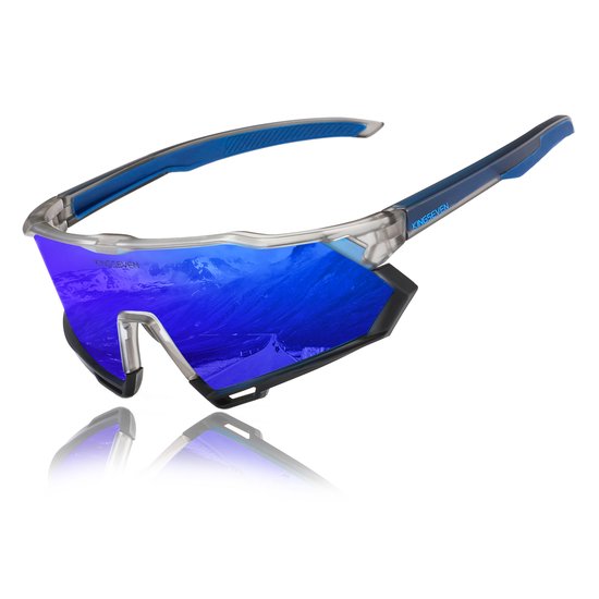 Kingseven Slim Wielren Zonnebril UV400 - Transparant Frame - Blauw Spiegelglas - 918 van Kingseven