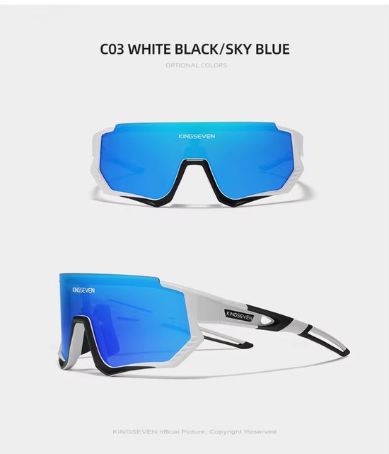 Kingseven Wielren Zonnebril UV400 - Wit Frame Blauw Spiegelglas van Kingseven
